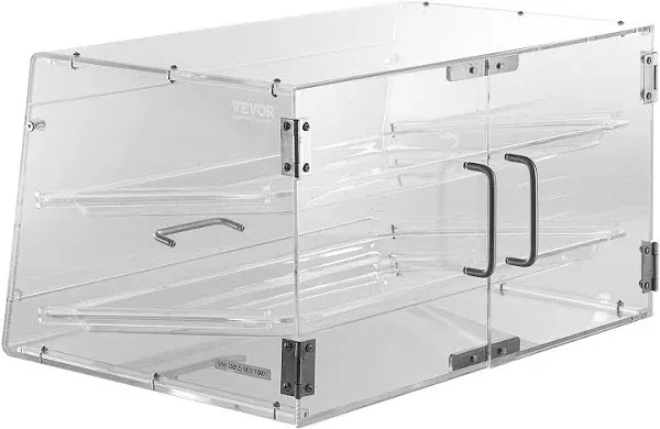 2-Tier Acrylic Pastry Display Case Rear Door Removable Shelves 20.7&#034;x13.2&#034;x11<wbr/>.9&#034;