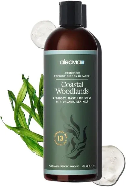 Aleavia Coastal Woodlands Mens Body Cleanse – Travel Size – Organic & All-Natural Prebiotic Body Wash for Men, Woodsy Notes Scented with 13 Essential Oils, – Nourish Your Skin Microbiome – 2 Oz.