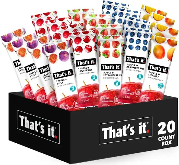 Best Sellers Fruit Bar Variety Pack - Blueberry, Cherry, Fig, Mango & Strawberry (20 Bars)