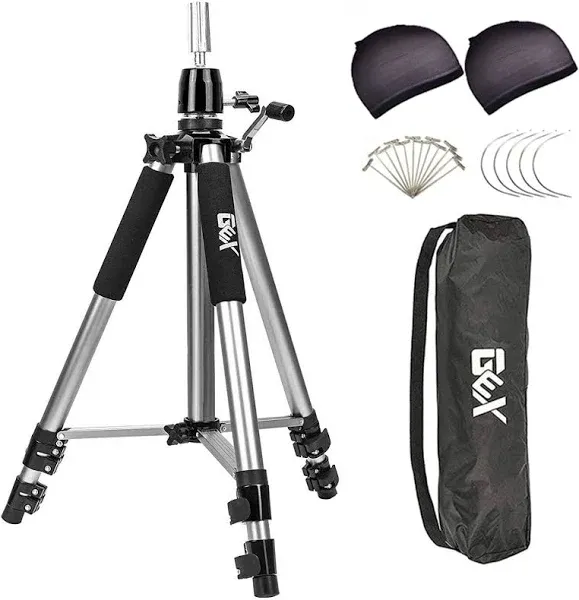 GEX 63" Heavy Duty Mannequin Tripod Stand for Wig Cosmetology Training Practice Doll Manikin Head Tripod Wig Stand With Travel Bag (Black)