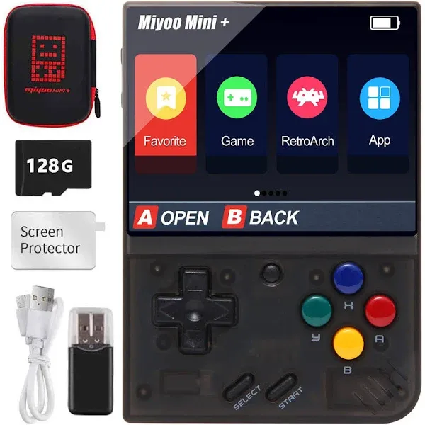 Miyoo Mini Plus Handheld Game Console with Hard Case, 3.5 Inch IPS Screen Retro Video Game Console, Built-in 128G TF Card 15000+ Games & 3000mAh Battery, Support WiFi