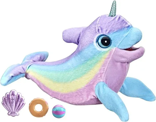 FurReal Wavy The Narwhal Interactive Animatronic Plush Toy, Electronic Pet, 80+ Sounds and Reactions, Rainbow Plush, Ages 4 and Up