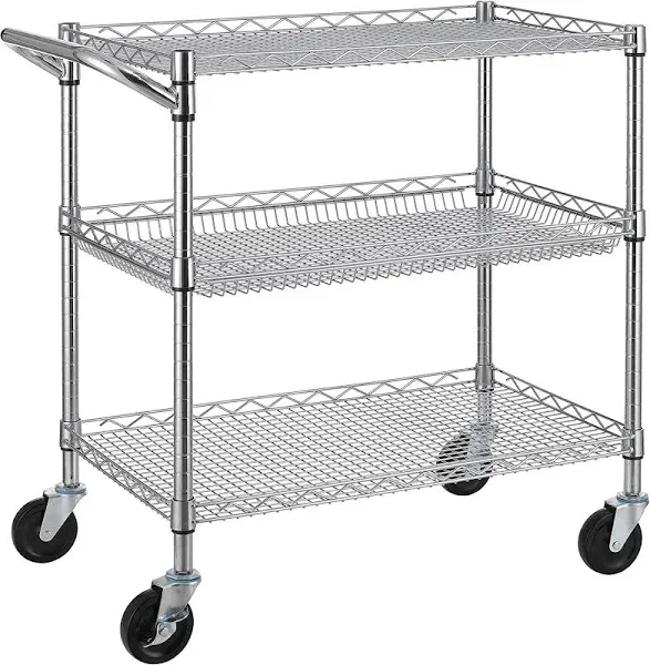 3 Tier Heavy Duty NSF Wire Rolling Utility Cart W/ Handle Bar 30&#034;x18&#034;x32.4 New