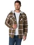 Wrangler Authentics Men's Long Sleeve Quilted Lined Flannel Shirt Jacket with Hood, Olive Night, Small