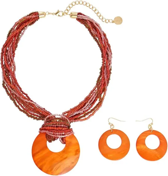 Coiris Multi Strand Statement Colorful Beaded Big Circle Shell Pendant Necklace