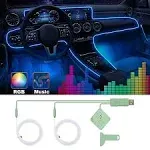 Fimker Car LED Strip Lights, Interior Car Lights, Ambient LED Lighting Kit w/ RGB 16 Million Colors Fiber Optics&Music Sync Rhythm, USB Neon Light Car