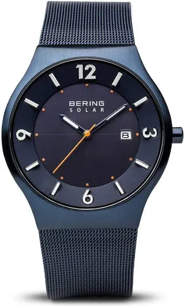 BERING Solar 40mm Brushed Blue Case Blue Mesh Band Men&#39;s Watch 14440-393