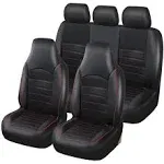 TOYOUN Classic Universal PU Leather Car Seat Covers Full Set Fit Most Cars Trucks SUVs or Vans Red High Back Front Bucket and Rear Auto Seat Covers