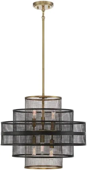 Savoy House 7-1927-6-143 Kelvin 6-Light Pendant in Matte Black with Warm Brass (20" W x 16" H)