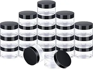 SATINIOR 24 Pieces Empty Clear Plastic Jars with Lids Round Storage Containers Wide-Mouth for Beauty Product Cosmetic Cream Lotion Liquid Butter Craft and Food (Transparent Lid, 3 oz)