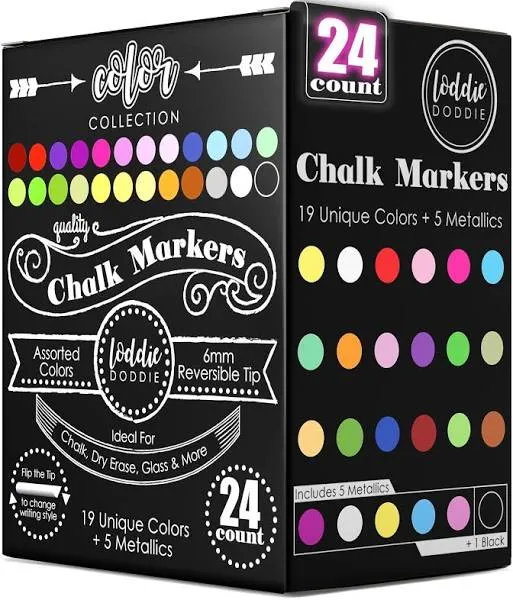 Loddie Doddie Liquid Chalk Markers - 24ct Color Collection - Perfect for Chalkboards, Blackboards