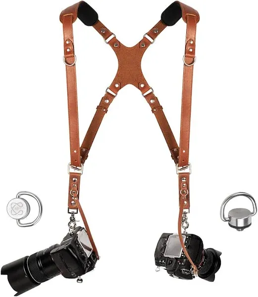 Camera Harness for 2 Cameras – Dual Shoulder Leather Camera Strap – 