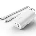 Belkin Dual Wall Charger with PPS + USB-C Cable with Lightning Connector