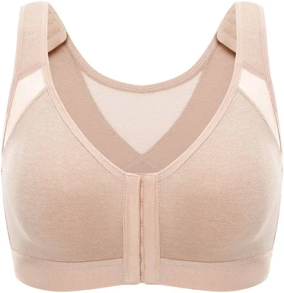 Delimira Women's Front Closure Posture Wireless Back Support Full Coverage Bra