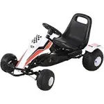 Aosom Pedal Go Kart Children Ride On Car with Adjustable Seat, Plastic Wheels, Handbrake and Shift Lever, White