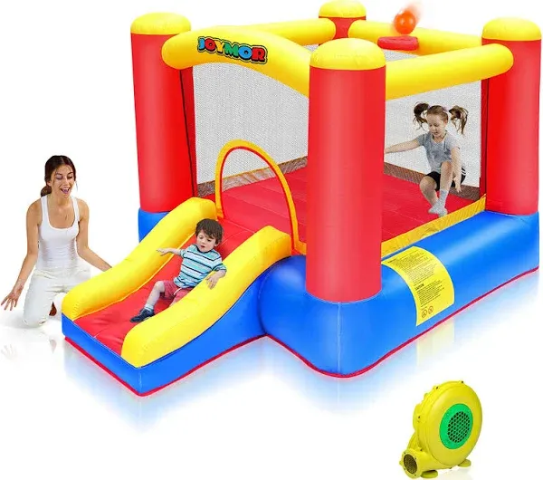 JOYMOR Inflatable Bounce House for Kids with Ball Pit, Inflatable Bouncing Castle Play Center w/Air Blower Pump, Jump'n Slide Bouncer for Indoor and Outdoor