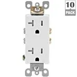 Leviton T5825-W 20 Amp Tamper-Resistant Decora Duplex Receptacle, White