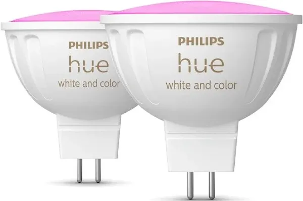 Philips Hue MR16 Smart LED Bulb White and Color Ambiance (2 Pack) 6.5W = 30W