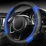 Car Pass Line Rider Leather Universal Steering Wheel Cover Fits for Truck,SUV,Cars (Black and Blue)