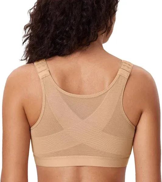 Delimira Women's Front Closure Posture Wireless Back Support Full Coverage Bra