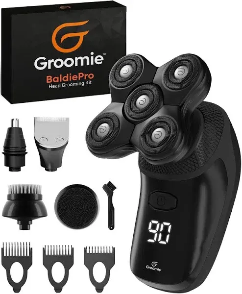 Groomie Cordless Bald Head Shavers for Men, BaldiePro Head Grooming Kit - Ergonomic & Waterproof Head Shavers for Bald Men - Electric Hair Shaver & Head Razor - Men's Rotary Shaver for Smooth Shave