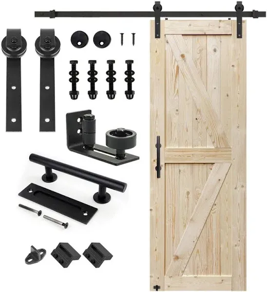 S&Z TOPHAND 84 in. Unfinished British Brace Knotty Barn Door Sliding Door Hardware Kit Sliding Door