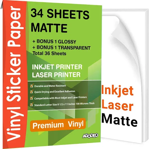 Premium Printable Vinyl Sticker Paper for Inkjet & Laser Printer