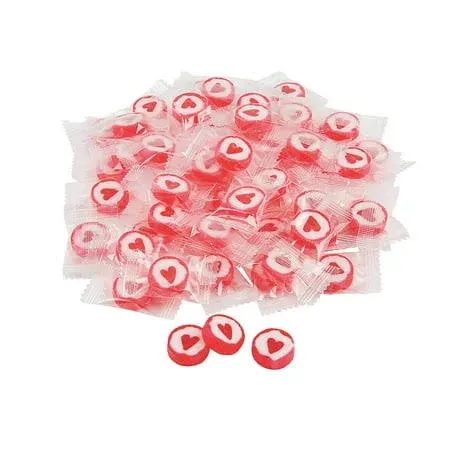 Round Hard Candy with Heart (152 individually wrapped candies) Perfect for Weddings and Valentines Day (Pink)