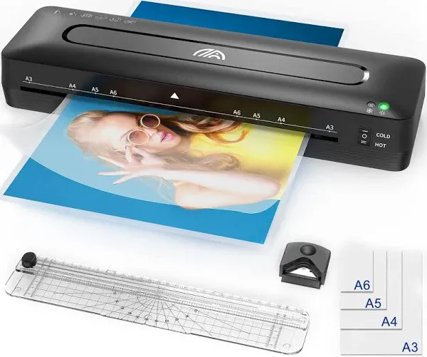 Laminator Machine A3 Laminating Machine - 13 Inches Cold and Thermal Laminator with Laminating Sheets, 5-in-1 Lamination Machine with Paper Trimmer and Corner Rounder for Home Office School Use