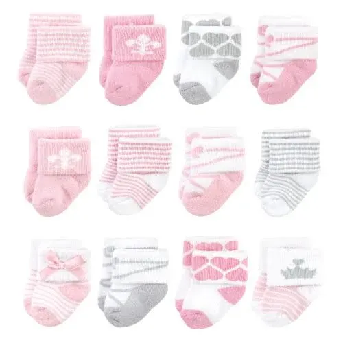 Hudson Baby Infant Girls Cotton Rich Newborn and Terry Socks