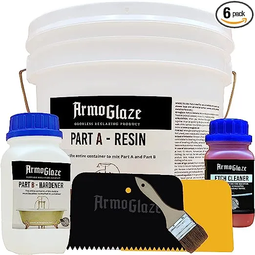 armoglaze USA-Made Bathtub Refinishing Kit - Easy Pour-On Application, Odorless, White Epoxy-Coating - 2.7 kg