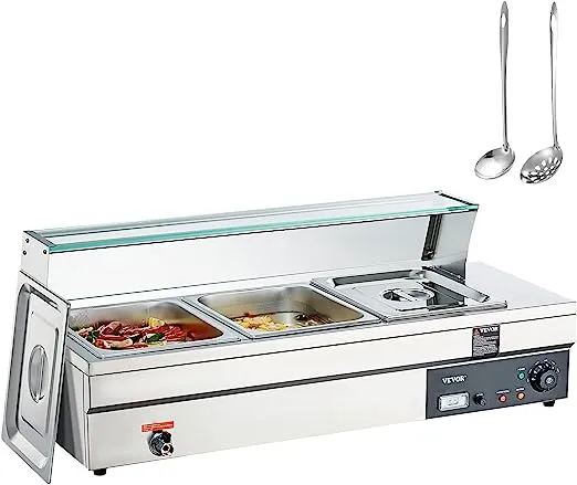 VEVOR 3-Pan Commercial Food Warmer 3 x 12qt Electric Steam Table with Tempered ...