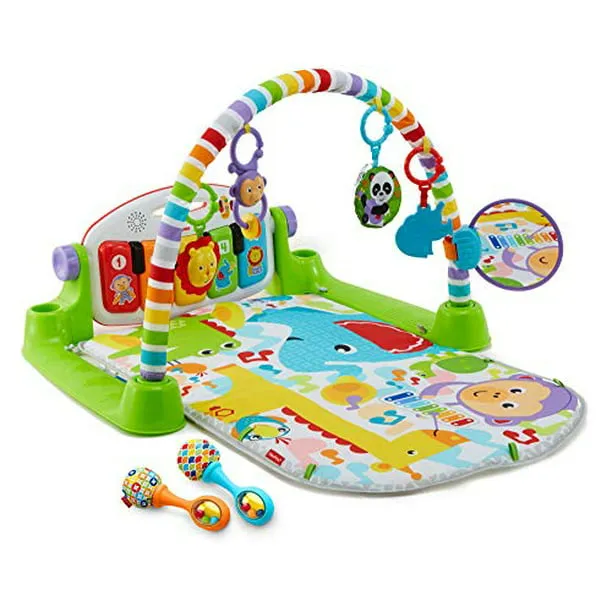 Fisher-Price Baby Playmat Deluxe Kick & Play Piano Gym & Maracas with Smart Stages Learning Content,5 Linkable Toys & 2 Soft Rattles (Amazon Exclusive)