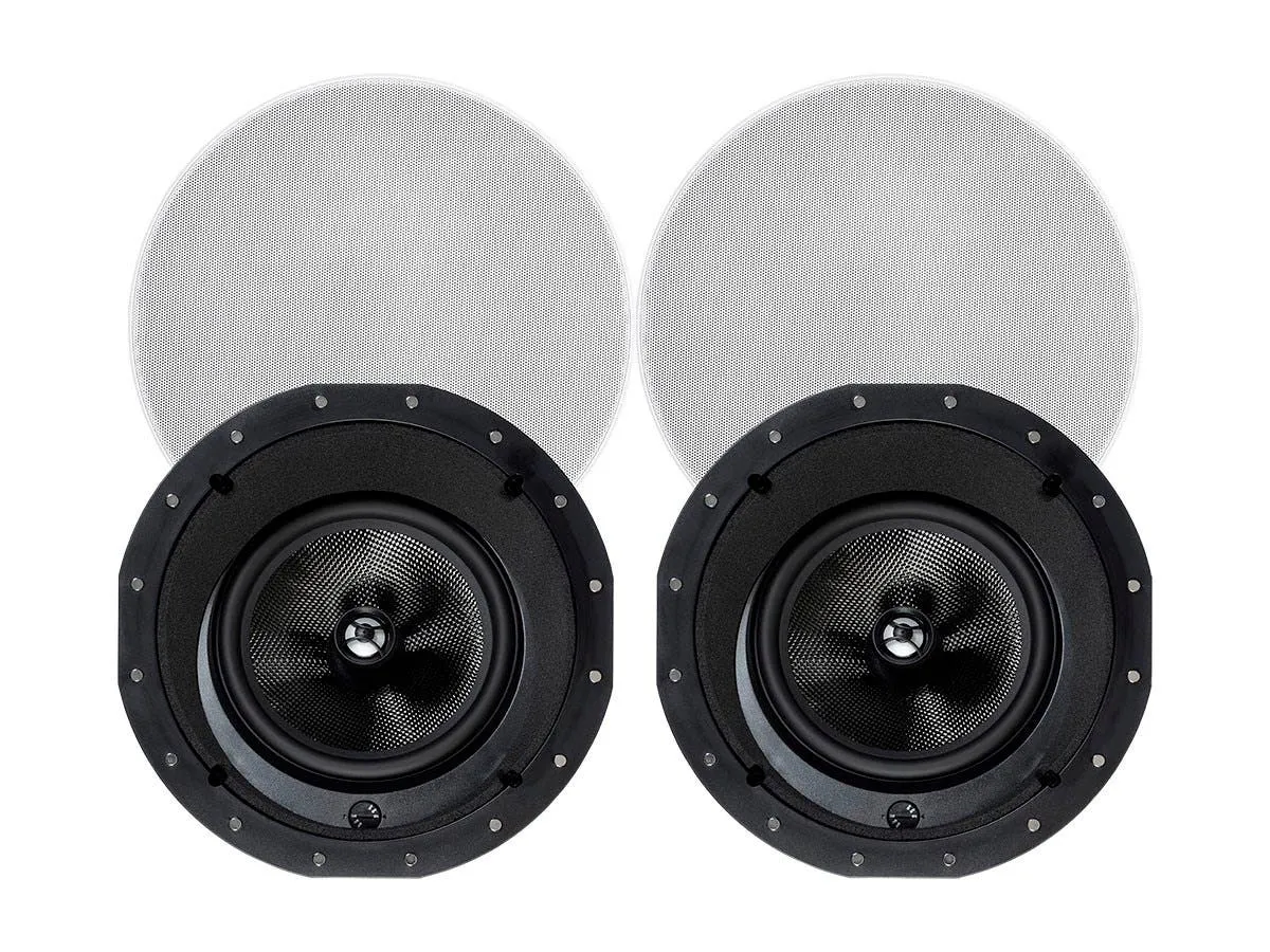 Monoprice 2-Way Carbon Fiber In-Ceiling Speakers - 8 Inch With 15 Degree Angled Drivers (Pair) - Alpha Series,Black