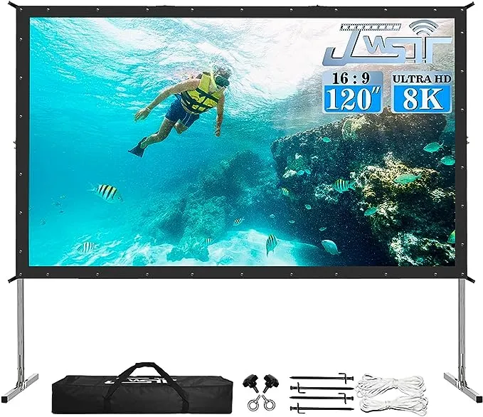 Projector Screen and Stand,JWSIT 80 inch Outdoor Movie Screen-Upgraded 3 Layers PVC 16:9 Outdoor Projector Screen,Portable Video Projection Screen