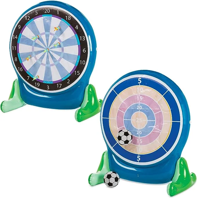 Hearthsong Giant 58-Inch Inflatable 2-in-1 Darts and Soccer Set with Double-Sided Scoreboard, Two Soccer Balls, Six Darts, Outdoor Play, Ages 5 and Up