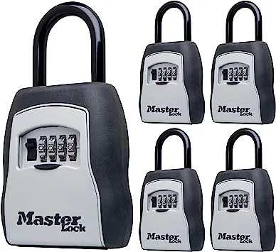 Master Lock Key Lock Box, Outdoor Lock Box for House Keys, Key Safe with Combination Lock, 5 Key Capacity, 5 Pack, 5400EC5, Black