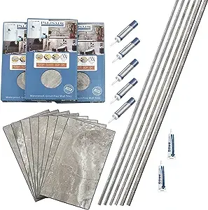 Palisade 23.2 in. x 11.1 in. Interlocking Vinyl Tile Shower and Tub Surround Kit in Venetian Marble