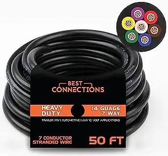 BEST CONNECTIONS 2 Pack Heavy Duty 14 Gauge 7 Way Trailer Wire (25 Feet each)