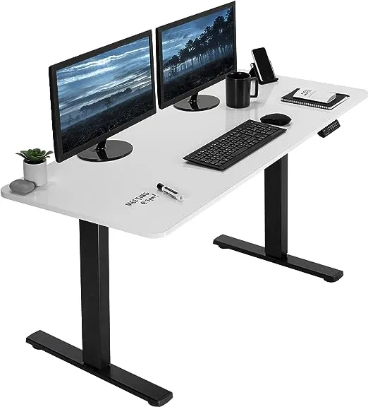 vivo Electric 60 x 24 Stand Up Desk, White Dry Erase Table Top, Black Frame