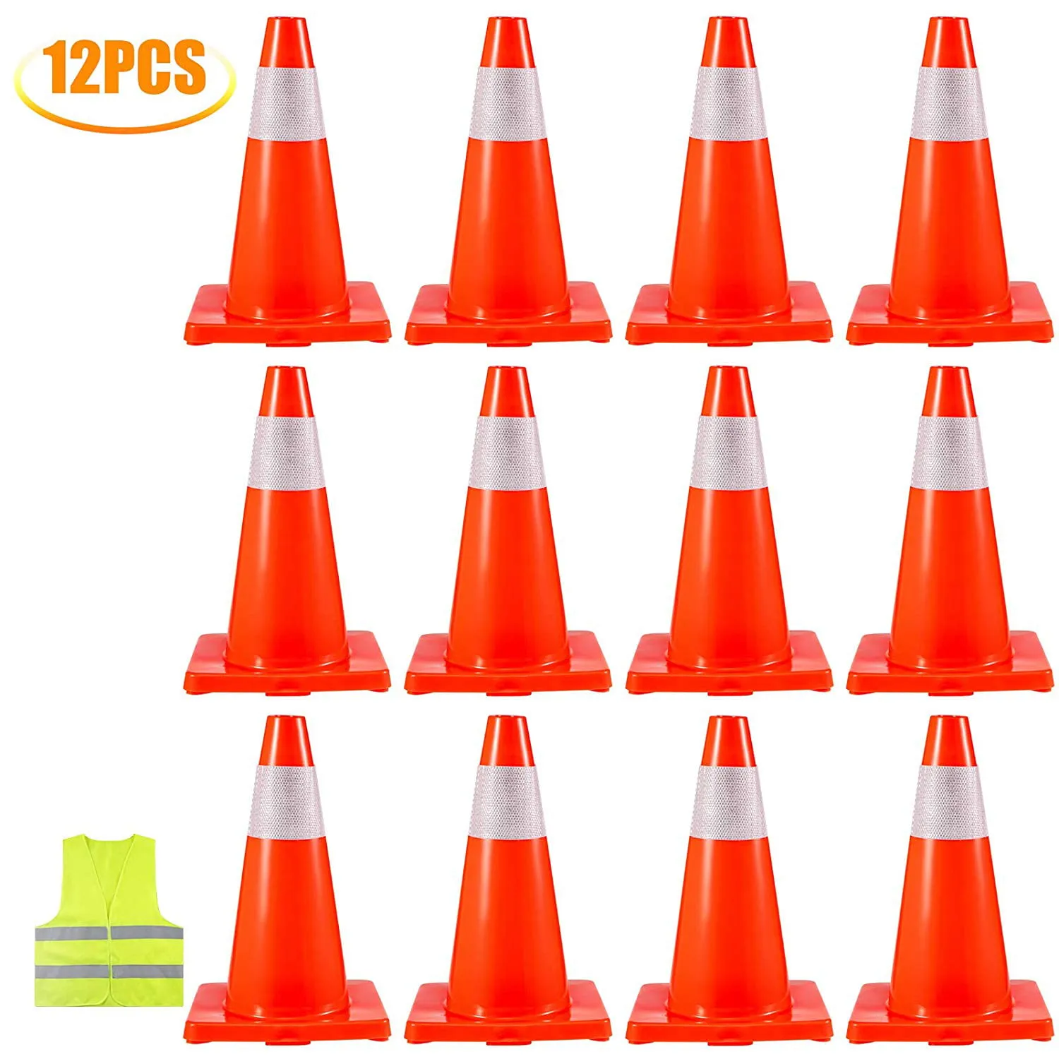 VEVOR 18" Traffic Cones Safety Road Parking Cones PVC Base