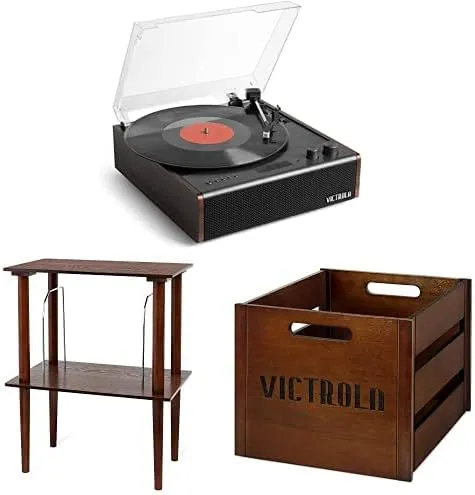 Victrola Eastwood 3-Speed Bluetooth Turntable with Built-in Speakers and Dust Cover | Upgraded Turntable Audio Sound | Black (VTA-72-BAM)