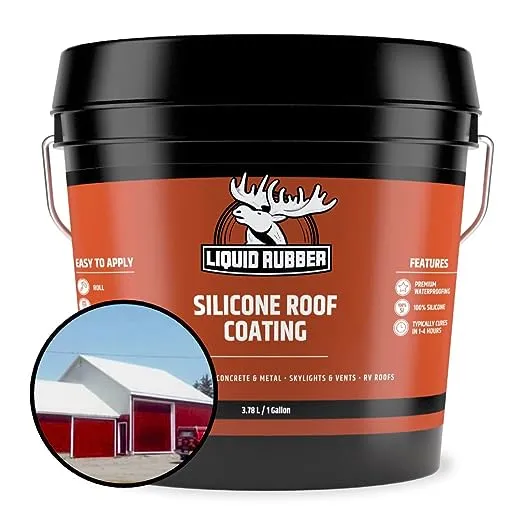 Liquid Rubber Silicone Roof Coating - Roof Sealant for Flat, Sloped, and Metal Roofs, White, 1 Gallon