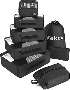 Veken 8 Set Packing Cubes for Suitcases, Travel Bag Organizers for Carry On Luggage, Suitcase Organizer Bags Set for Travel Essentials Travel