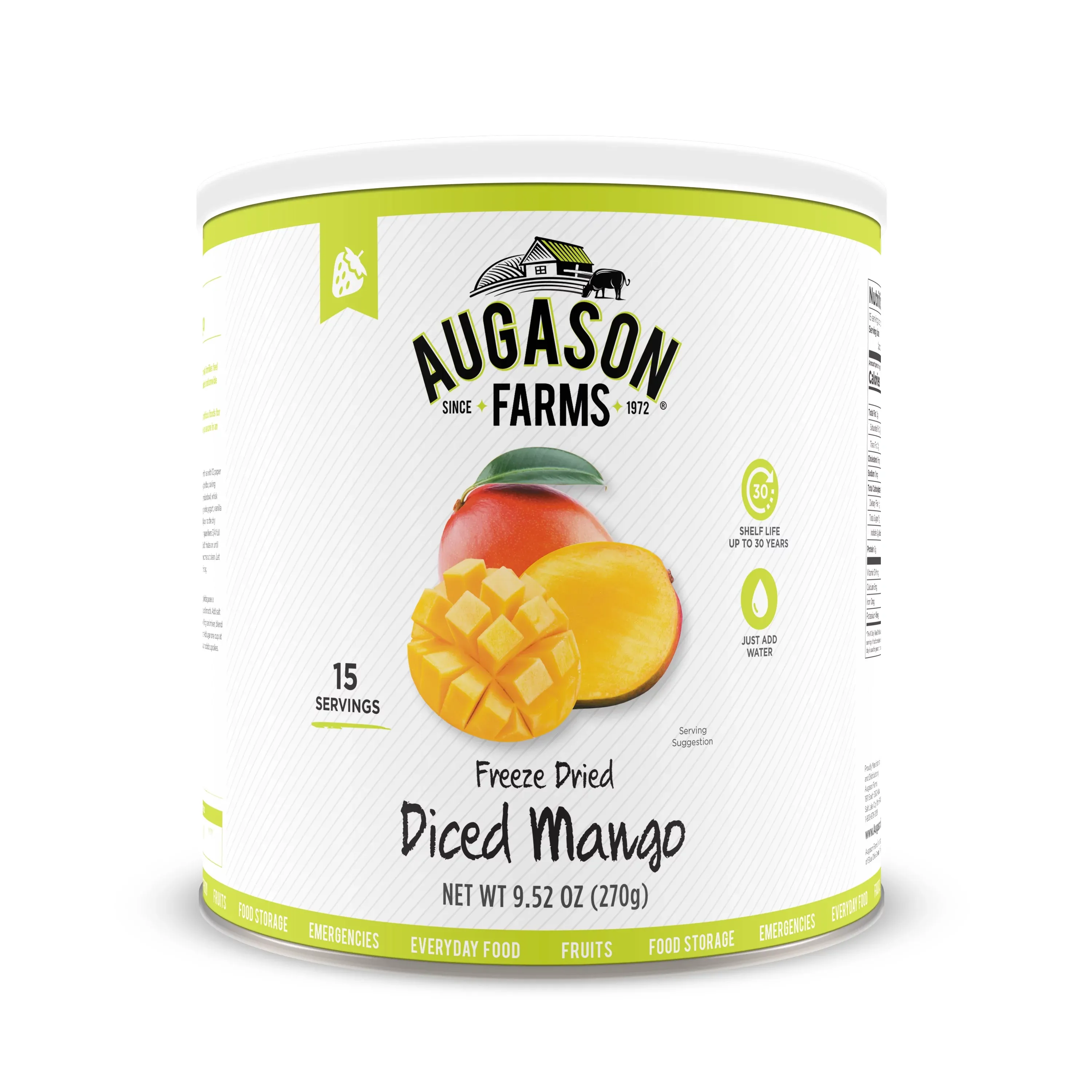 Freeze Dried Diced Mango 9.52 oz Can 15 Servings 1,050 Calories Gluten Free New