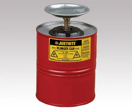 Justrite - 10308 1 Gallon Red Galvanized Steel Safety Plunger Can with 5" Dasher Plate and BrassRyton Plunger Assembly (for Flammables)