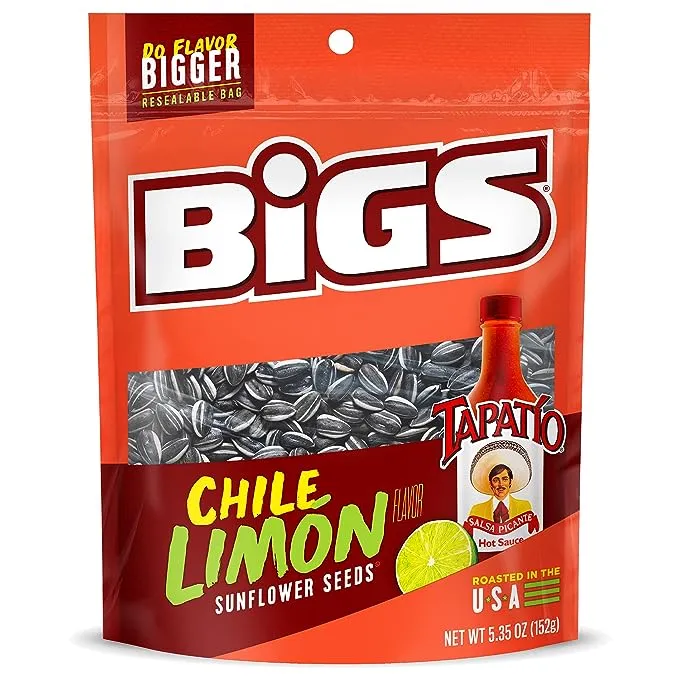 BIGS Tapatío Chile Limón Sunflower Seeds, 5.35 Ounce Bag (Pack of 12)