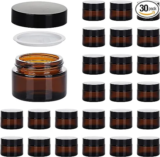 30 Pack 1oz Round Amber Glass Jars Empty Cosmetic Cream Containers with Lids