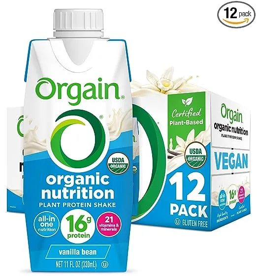 Orgain Organic Nutrition Nutritional Shake, Vanilla Bean Flavored, 12 Pack - 12 pack, 11 fl oz cartons