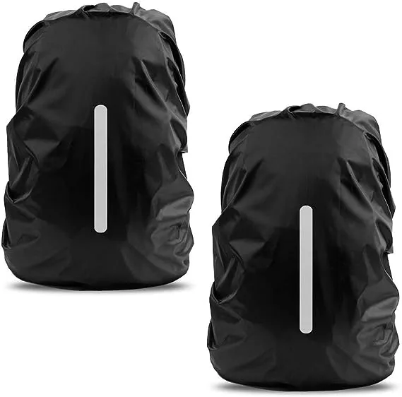 LAMA 2pcs Waterproof Rain Cover for Backpack, Reflective Rainproof Protector for Anti-dust and Anti-Theft M 26L-40L Black